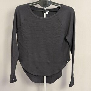 JoyLab Shirt Womens Small Black Waffle Knit Long Sleeve Thermal Top Curved Hem